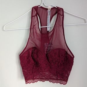 NEW Intimately Free People Wmns XS Stay With Me Mesh Lace Bralette RedWine 110